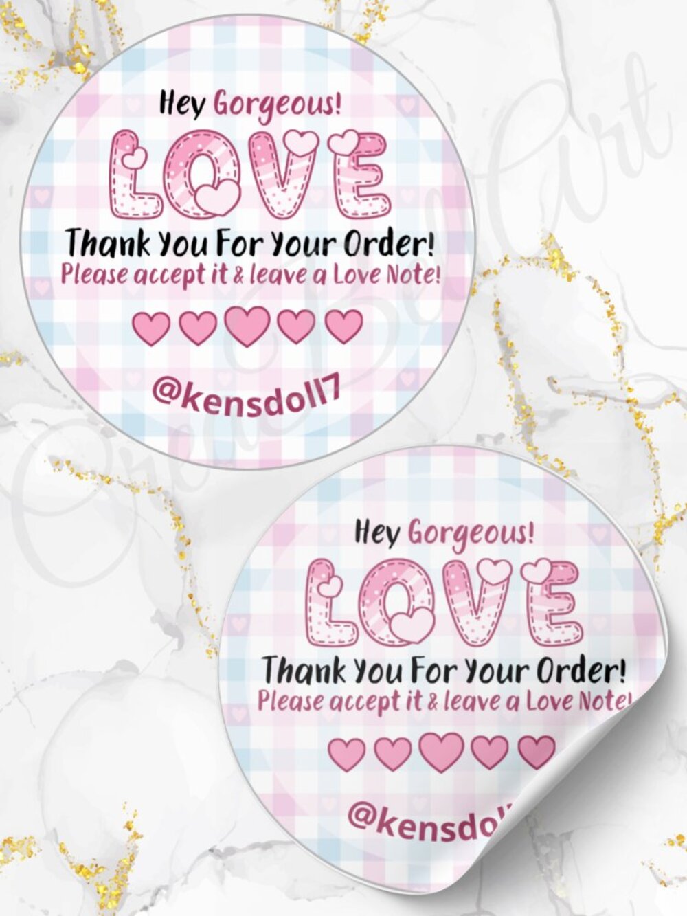 60 Personalized Love Cute Thank You Stickers 2 inch Glossy